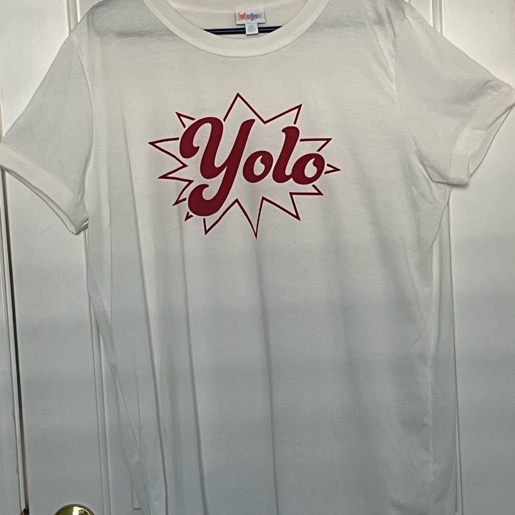 Lularoe Graphic White T Shirt “Yolo” Size 2x
